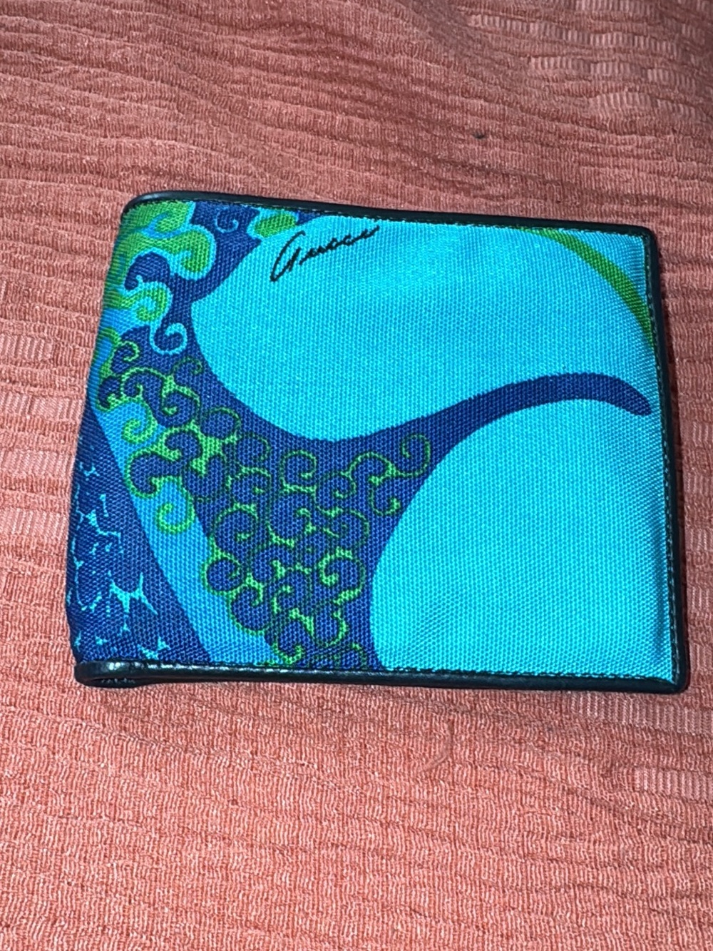 Gucci Turquoise Blue Green Printed Bifold Wallet